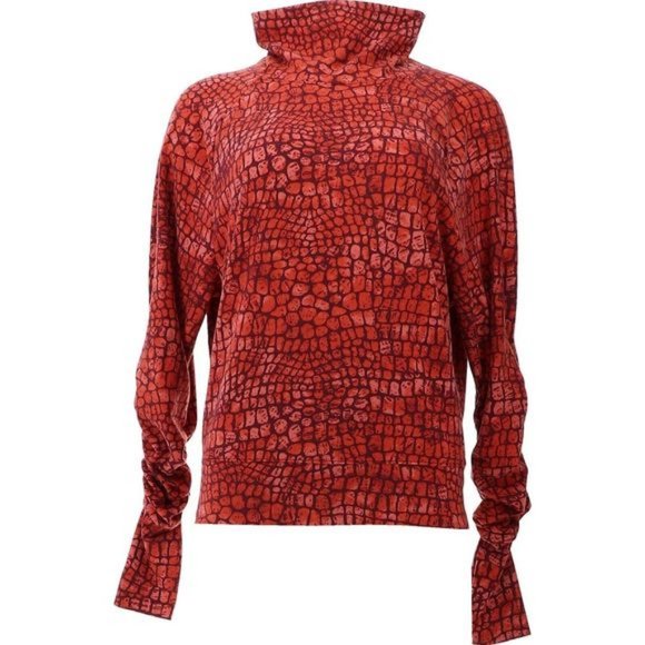 NWT G BY GIULIANA MOCK NECK RUCHED SLEEVE TOP BURNTRUST REPTILE XS - Picture 1 of 10